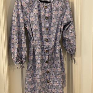 J. Crew Liberty of London M Tie Sleeve Button Up Shirt Dress Floral Blue Purple